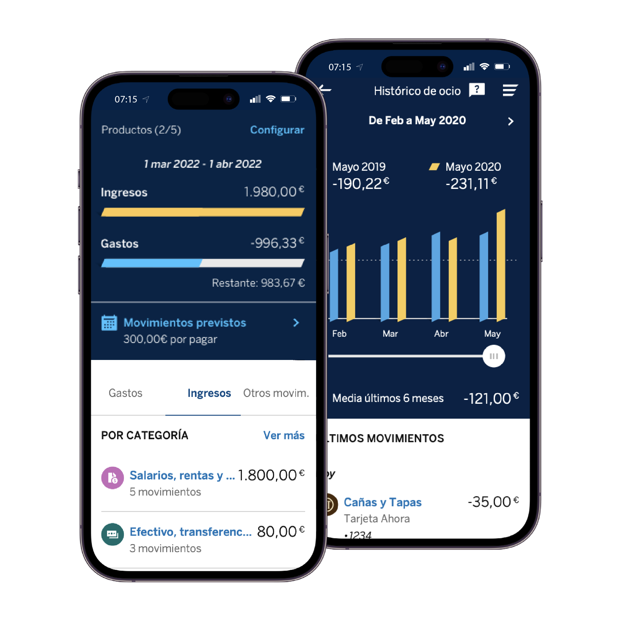 Detail of Financial Health screens on the BBVA app